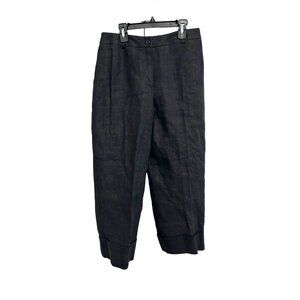 Harvé Benard Womens Linen Pants Size 8 Black High Waisted Cuffed Hem Pleated
